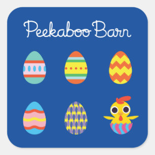 Pegatina Cuadrada Pascua de Peekaboo Barn   Huevos de Pascua