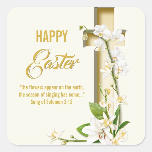 Pegatina Cuadrada Pascua de primavera de Lily Orchid (Anverso)