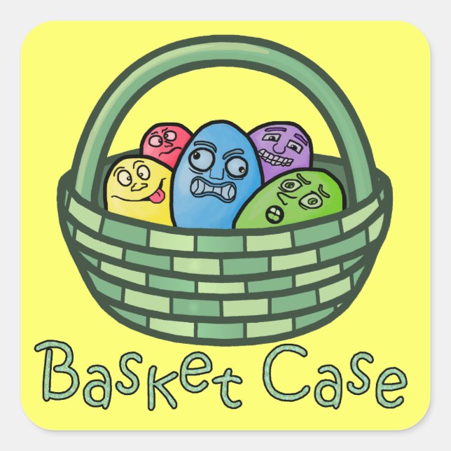 Pegatina Cuadrada Pascua divertida de Basketcase (Anverso)