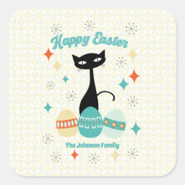 Pegatina Cuadrada Pascua feliz, era atómica, gato moderno de mediado
