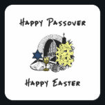 Pegatina Cuadrada Pascua interreligiosa y Pascua<br><div class="desc">Feliz Pascua Interreligiosa y Fiestas de Pascua a las familias que celebran tanto las fiestas judías como las de Pascua.</div>