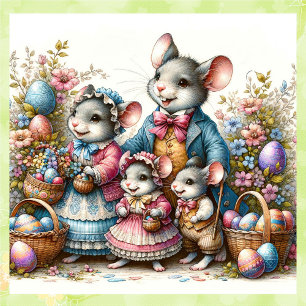 Pegatina Cuadrada Pascua la familia del ratón de Pascua