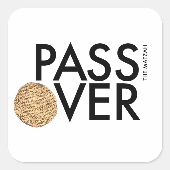 Pegatina Cuadrada Pascua - Pase el matzah por encima - Seder Pesach (Anverso)