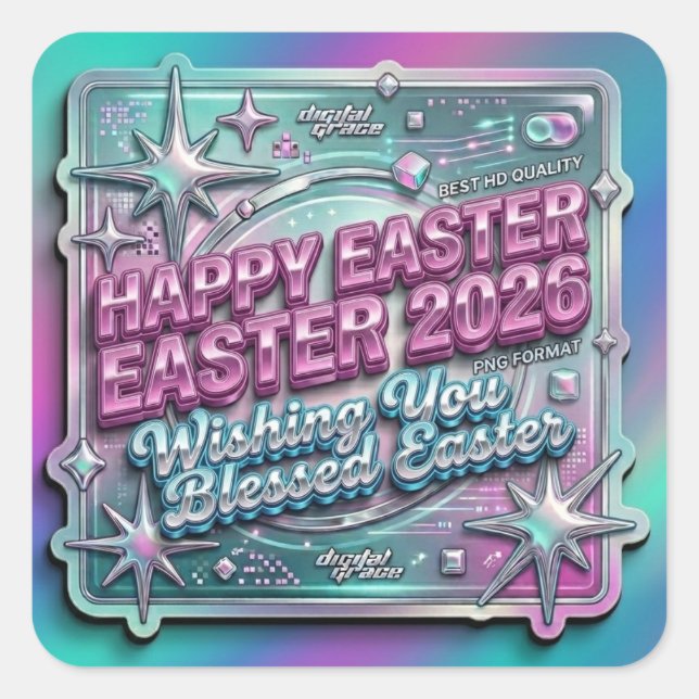 Pegatina Cuadrada Pascua Paskah 2026 (Anverso)