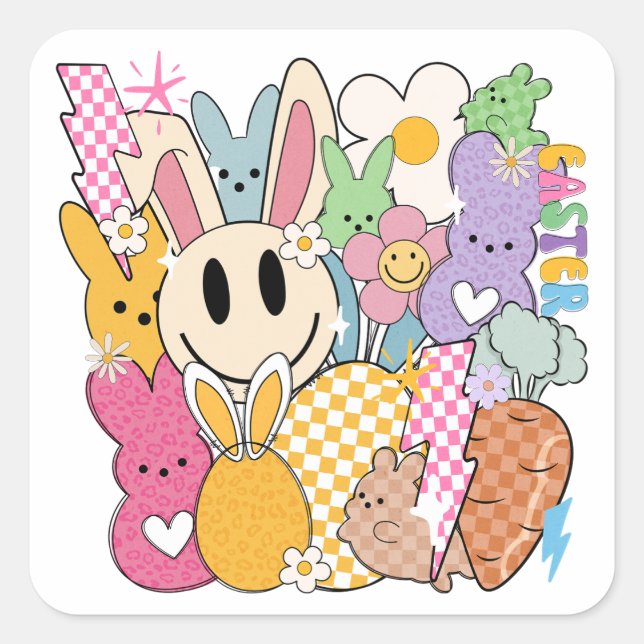 Pegatina Cuadrada Pascua Retro (Anverso)