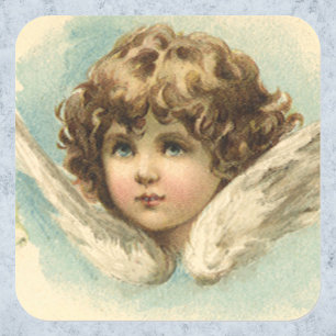Pegatina Cuadrada Pascua Vintage, Ángel Victoriano con Flores de Lir