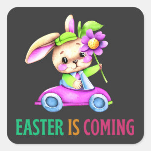 Pegatina Cuadrada Pascua ya viene - Fiesta de huevos