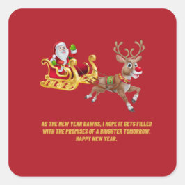 Pegatina Cuadrada Pasea hacia un año nuevo brillante con Santa