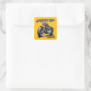 Pegatina Cuadrada Paseo de Ensueño de Aventura – Motocicleta Chopper
