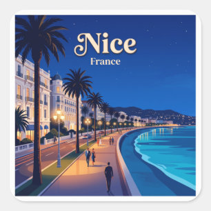 Pegatina Cuadrada Paseo de los Ingleses de Noche Niza Francia