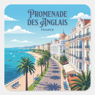 Pegatina Cuadrada Paseo de los Ingleses Niza Francia