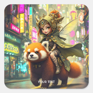Pegatina Cuadrada Paseo de Panda Salvaje Fantasía Lindo