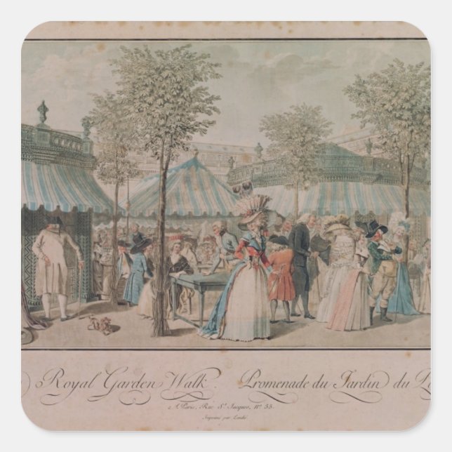 Pegatina Cuadrada Paseo por el Jardín Real del Palacio, 1787 (Anverso)