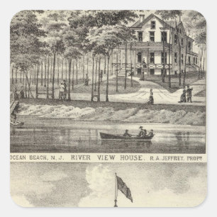 Pegatina Cuadrada Pasillo, parque de Asbury y casa educativos de la