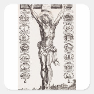 Pegatina Cuadrada Pasión de Jesucristo crucifixión de Cristo
