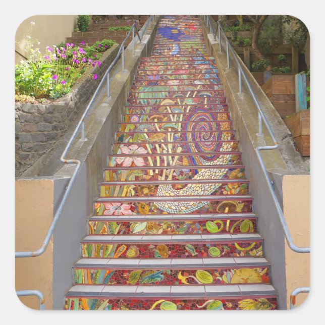 Pegatina Cuadrada Pasos del jardín oculto de San Francisco #1 Pegati (Anverso)