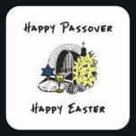 Pegatina Cuadrada Passover interconfesional y Pascua<br><div class="desc">Días de fiesta interconfesionales felices del Passover y de Pascua a las familias que celebran días de fiesta judíos y de Pascua.</div>