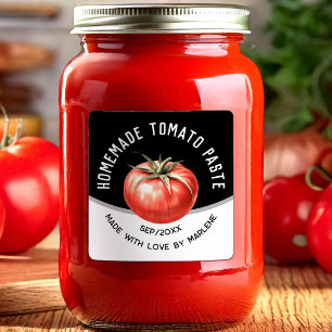 Pegatina Cuadrada Pasta de tomate casera editable con tomate rojo