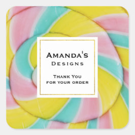 Pegatina Cuadrada Pastel Arcoiris Spiral Candy Gracias Por Negocios