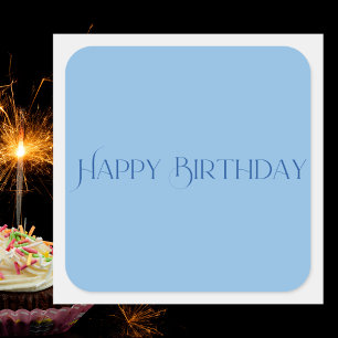Pegatina Cuadrada Pastel Azul Minimalista moderno Feliz cumpleaños