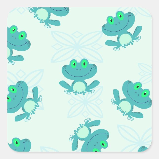 PEGATINA CUADRADA PASTEL AZUL VERDE PERSONALIZADO FROGS FROGGGES PAT (Anverso)