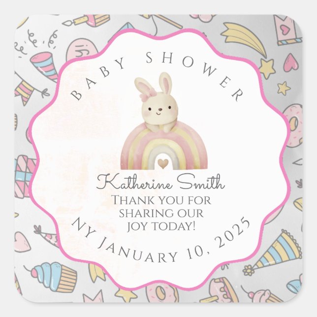 Pegatina Cuadrada  Pastel Baby Stickers: Adorable Icons, Editable (Anverso)