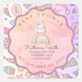 Pegatina Cuadrada PASTEL babyshower Adorable Editable Celebration 