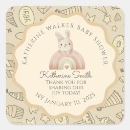 Pegatina Cuadrada pastel beige bunny cute party babyshower