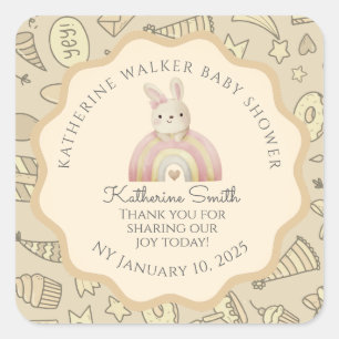 Pegatina Cuadrada pastel beige bunny cute party babyshower
