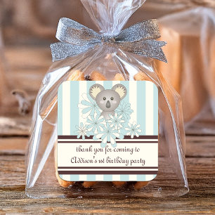 Pegatina Cuadrada Pastel Blue Koala Boy Baby Shower Cumpleaños de