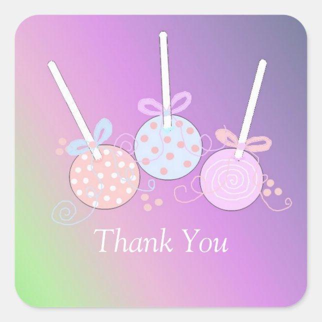 Pegatina Cuadrada Pastel Cake Pop Gracias (Anverso)