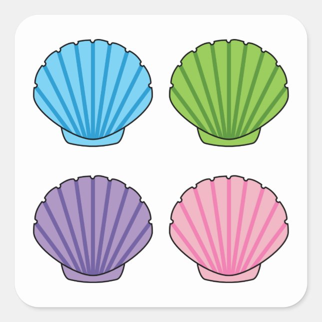 Pegatina Cuadrada Pastel Colorful Seashell Pack (Anverso)