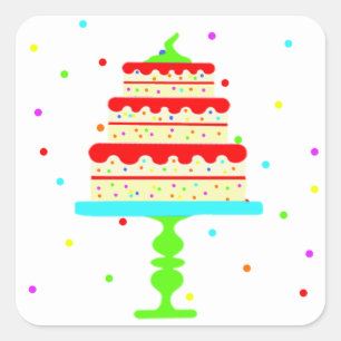 Pegatina Cuadrada Pastel colorido y cumpleaños de los niños de Confe