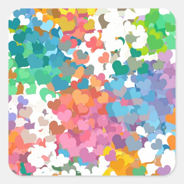Pegatina Cuadrada Pastel Confetti Hearts (Anverso)
