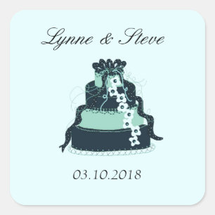 Pegatina Cuadrada Pastel de Boda Verde Azul Claro para Guardar la Fe