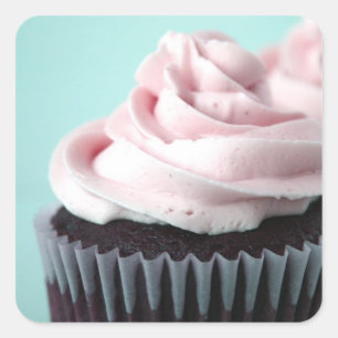 Pegatina Cuadrada Pastel de chocolate con escarcha de vainilla rosa