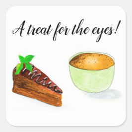 Pegatina Cuadrada Pastel De Chocolate De Color Agua Y Café