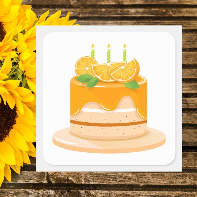 Pegatina Cuadrada Pastel de cumpleaños colorido y Naranja moderno (Subido por el creador)