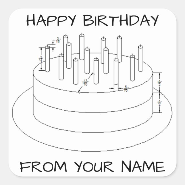 Pegatina Cuadrada Pastel de cumpleaños del arquitecto (Anverso)