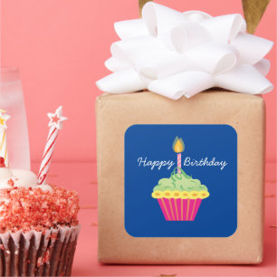 Pegatina Cuadrada Pastel de cumpleaños feliz