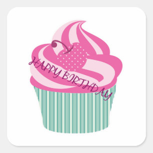 Pegatina Cuadrada Pastel de cumpleaños feliz