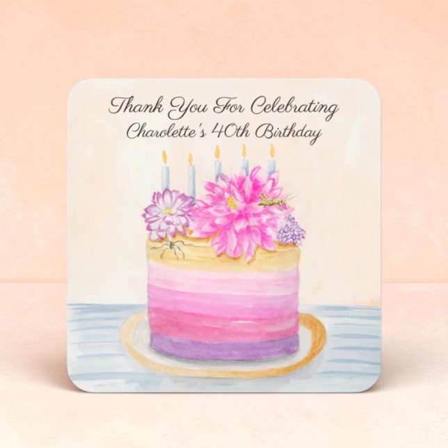 Pegatina Cuadrada Pastel de cumpleaños número 40 con Dalia e Insecto (Subido por el creador)
