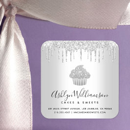 Pegatina Cuadrada Pastel de pastel de plata Panadería Pastelería Che