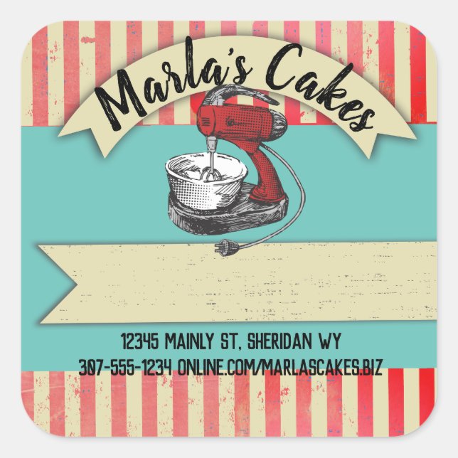 Pegatina Cuadrada Pastel de pastelería de panadería de mesa de mezcl (Anverso)