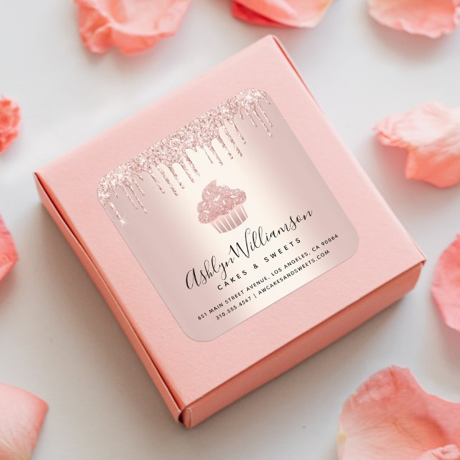 Pegatina Cuadrada Pastel de pastelería Pastelería Chef Rosa de Oro P (Subido por el creador)