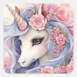 Pegatina Cuadrada Pastel de Unicornio
