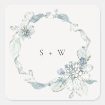 Pastel Dusky Blue Floral Wreath Boda Monograma