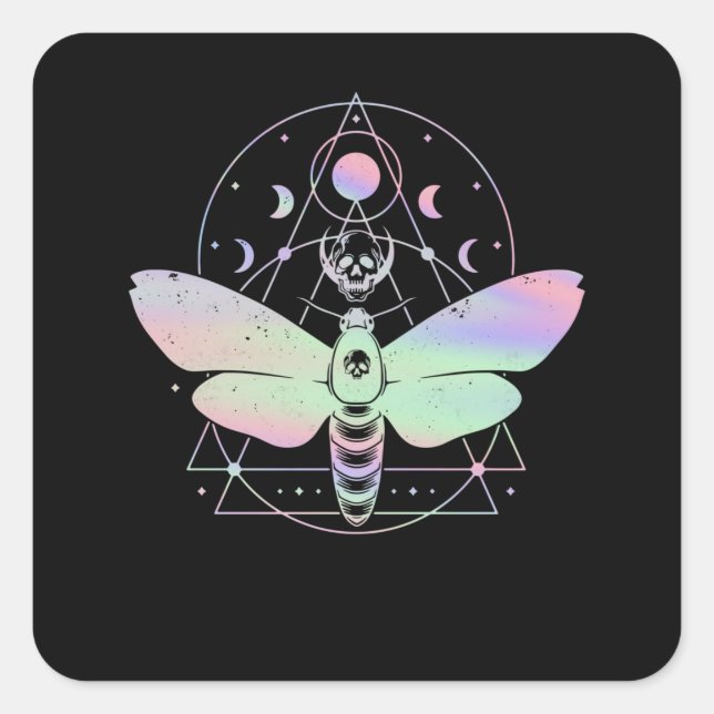 Pegatina Cuadrada Pastel Gótico Cute Moth Espiritual Moon (Anverso)