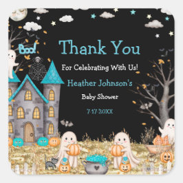 Pegatina Cuadrada Pastel Halloween Pequeño Boo Boy Baby Shower