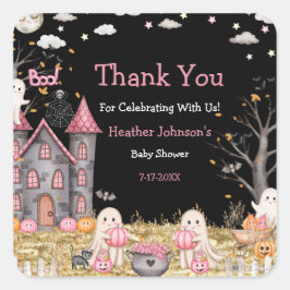 Pegatina Cuadrada Pastel Halloween Pequeño Chica de Boo Baby Shower